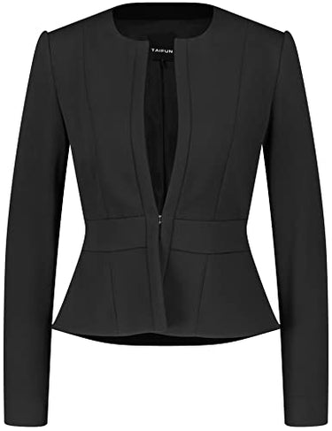 Taifun Damen Klassischer Blazer aus knitterarmer Qualität Langarm, mit Schlitz unifarben Schwarz 46 im Sale